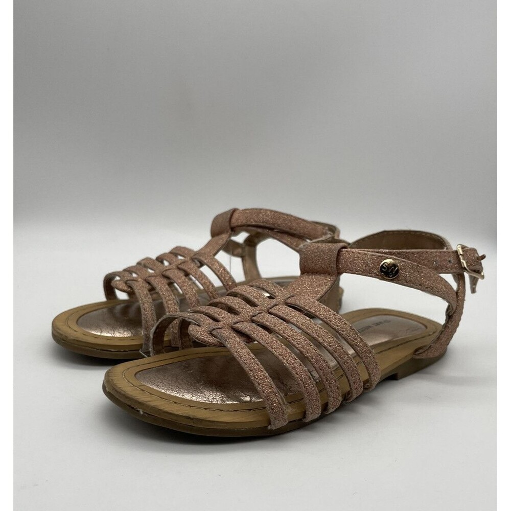 Stuart Weitzman Girls Size 10 Rose Gold Camilia Sandals Strappy Flats Kids Shoes